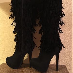 Black fringed boots nice heel great condition